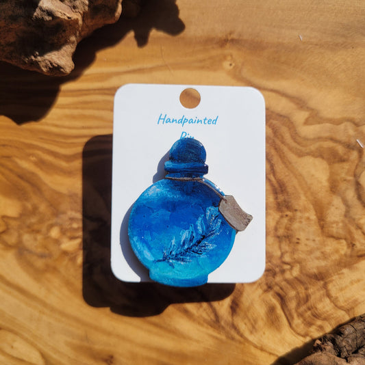 Blue handpainted potion bottle shaped pin