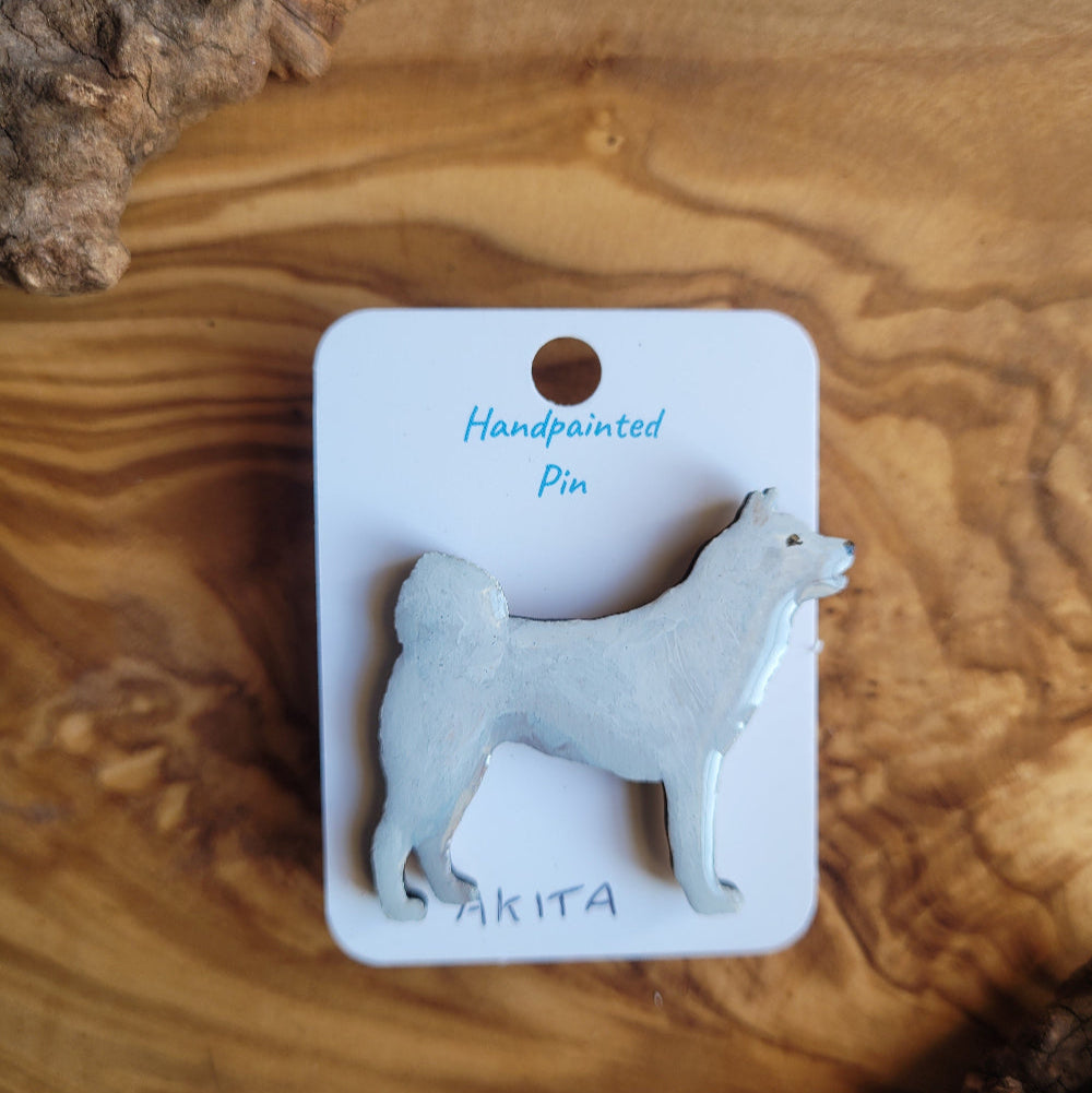 Handpainted white Akita Dog Pin