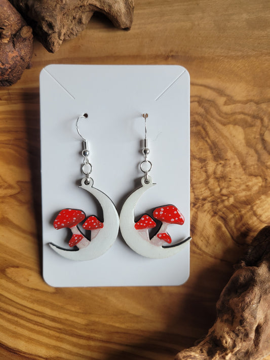 Celestial Mushroom Earrings - Original Painted Earrings
