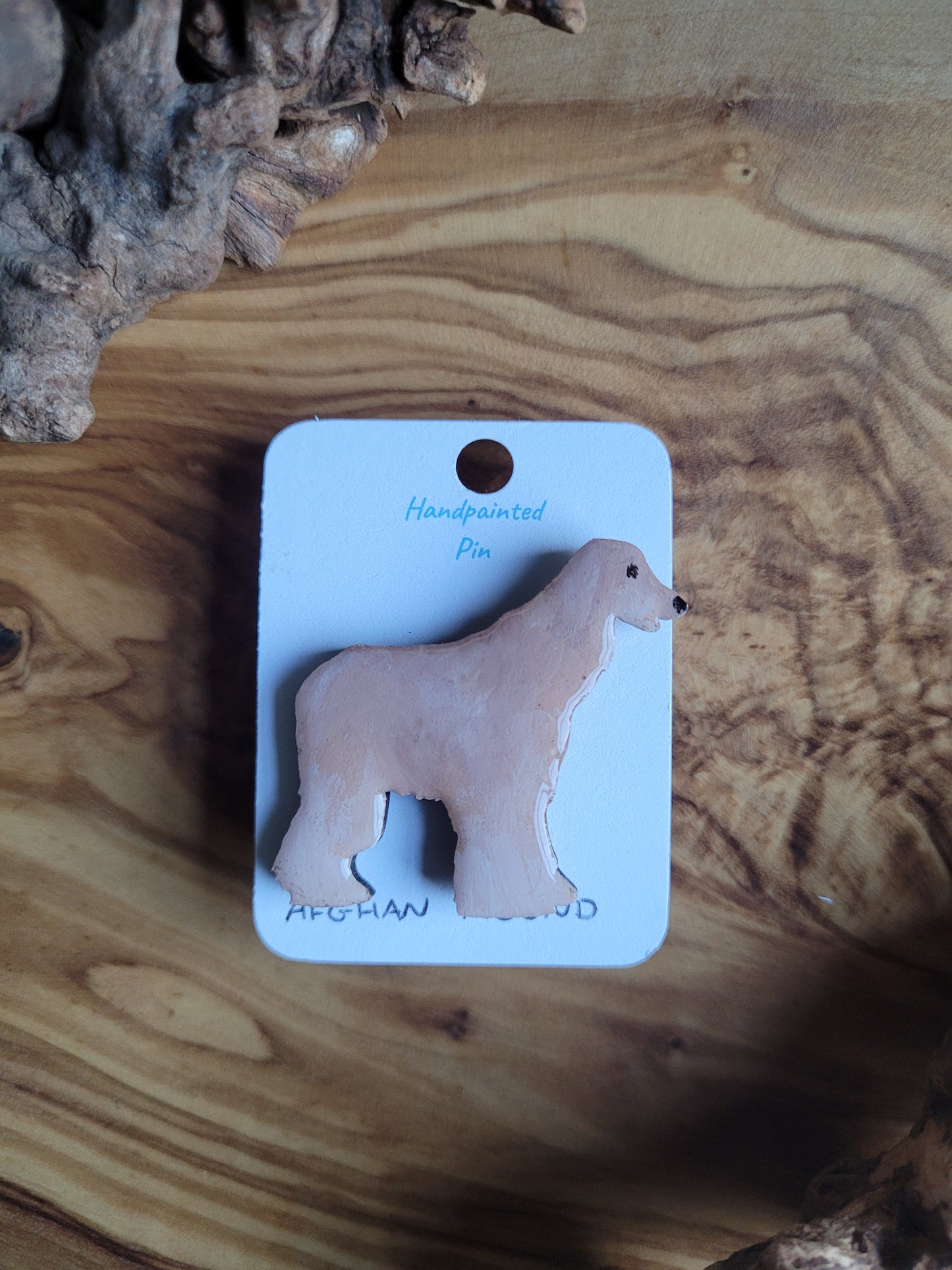 Hand-painted Cream Afghan Hound wooden dog pin