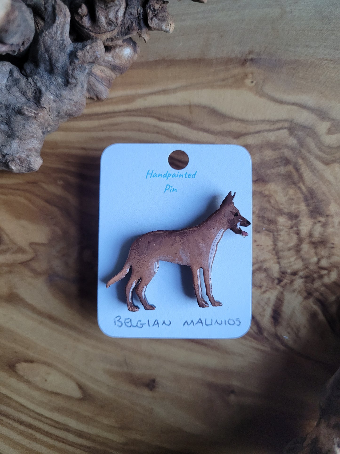 Hand-Painted Wooden Belgian Malinois Dog Pin