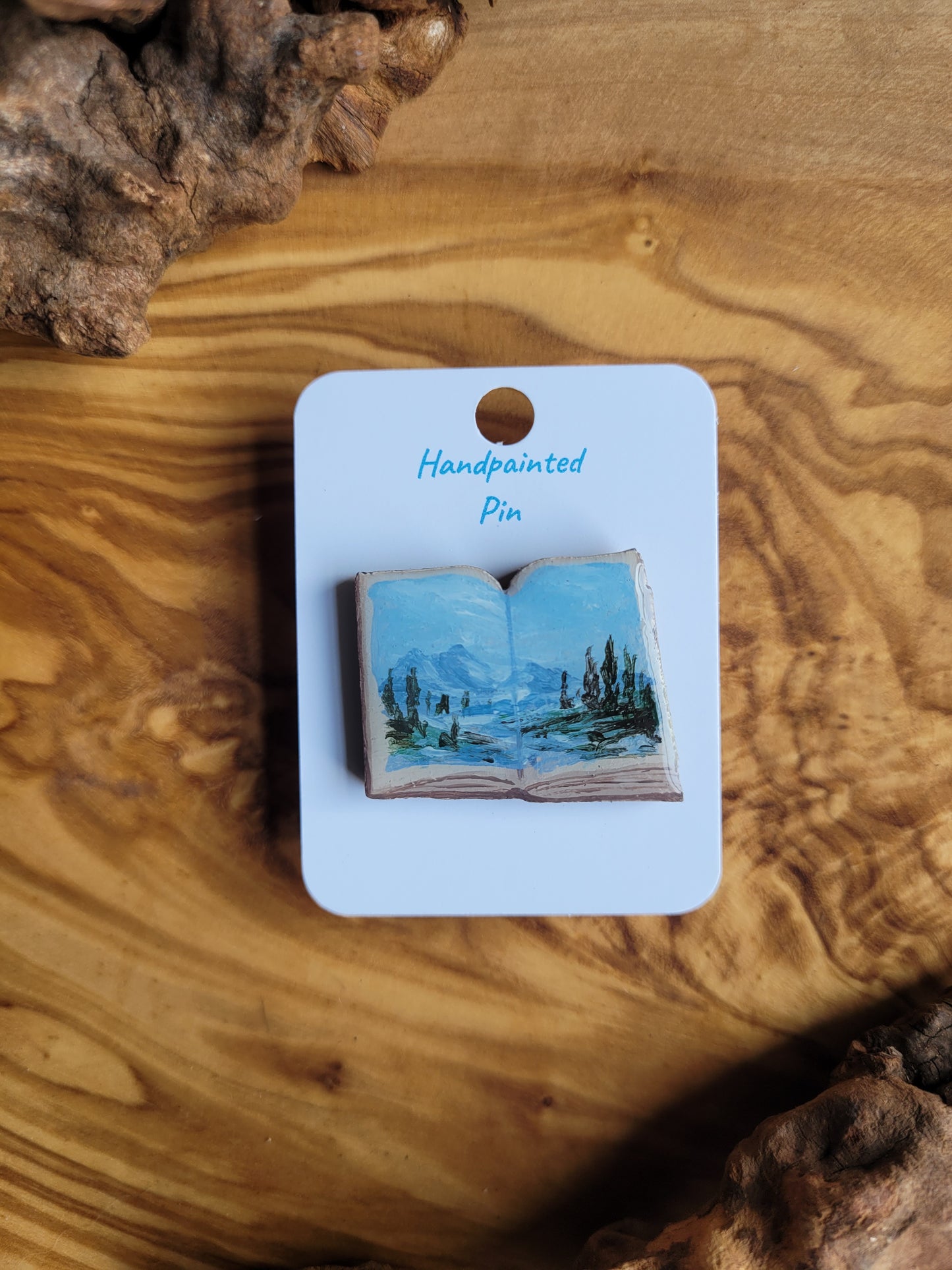 Little Book Pins – Original Hand-Painted Wooden Pins