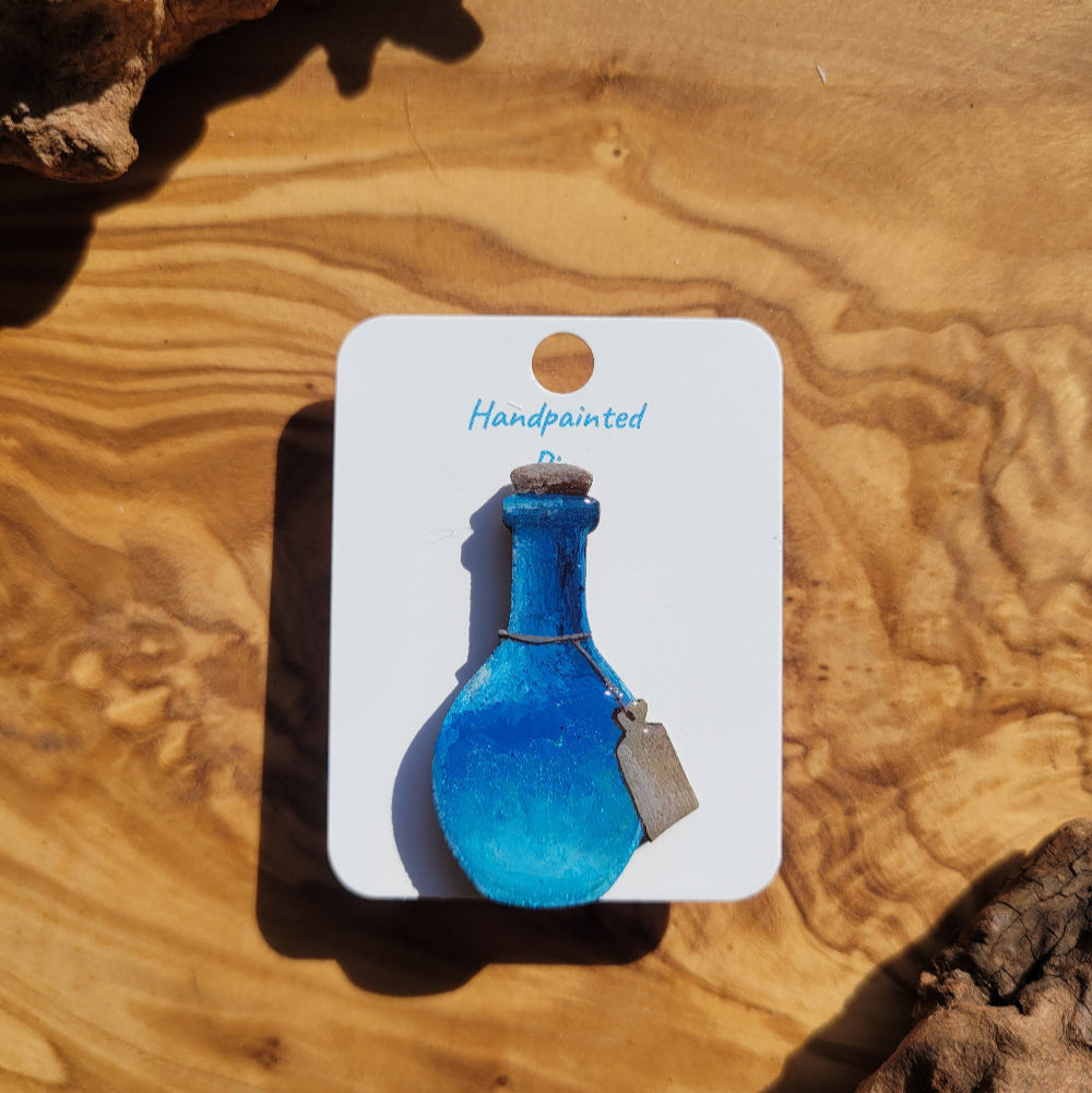 Blue handpainted potion bottle shaped pin