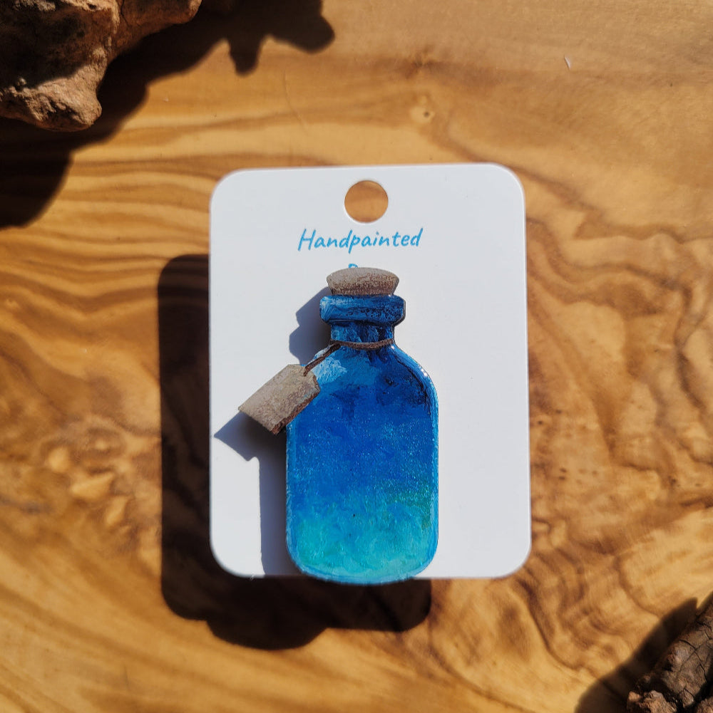 Blue handpainted potion bottle shaped pin