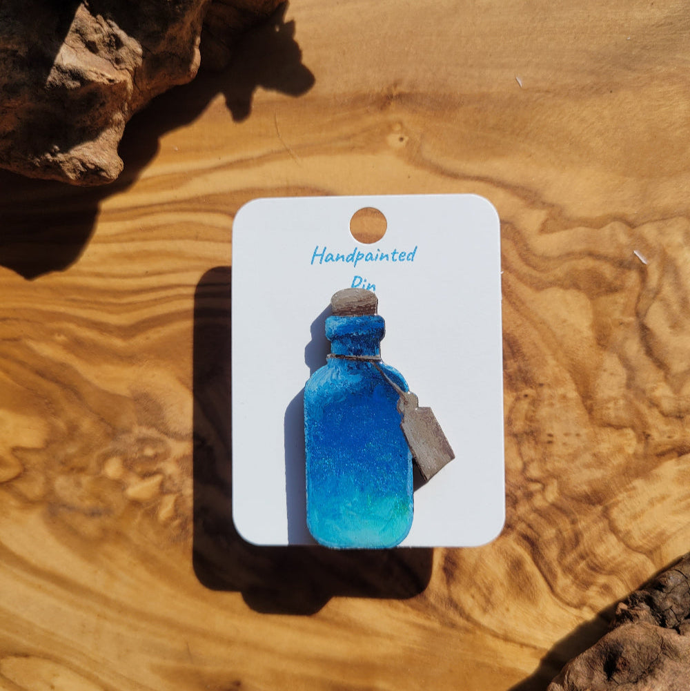 Blue handpainted potion bottle shaped pin