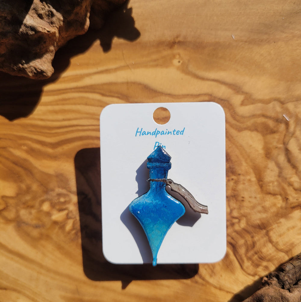 Blue handpainted potion bottle shaped pin