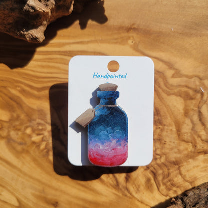 Pink-Blue handpainted potion bottle shaped pin