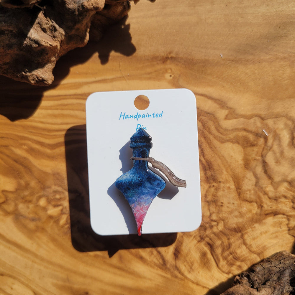 Pink-Blue handpainted potion bottle shaped pin