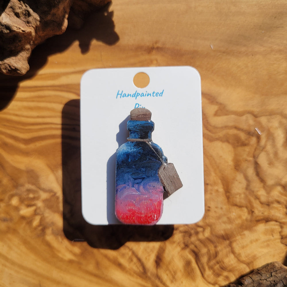 Pink-Blue handpainted potion bottle shaped pin