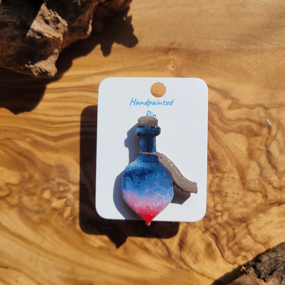 Pink-Blue handpainted potion bottle shaped pin