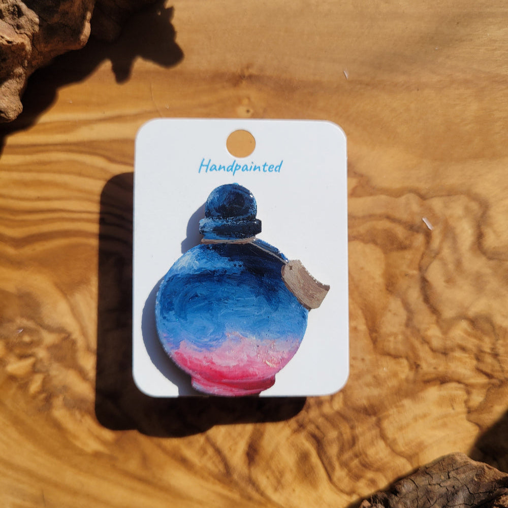 Pink-Blue handpainted potion bottle shaped pin