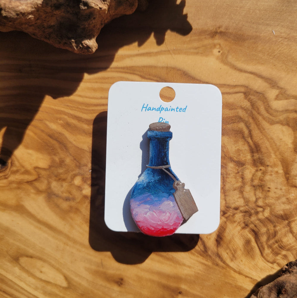 Purple handpainted potion bottle shaped pin