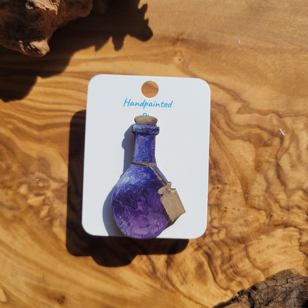 Purple handpainted potion bottle shaped pin