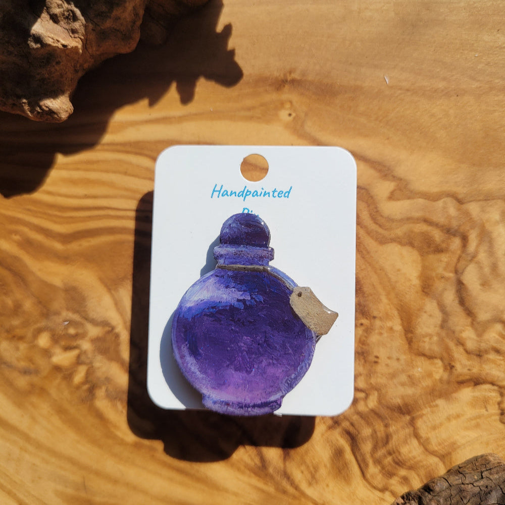 Purple handpainted potion bottle shaped pin