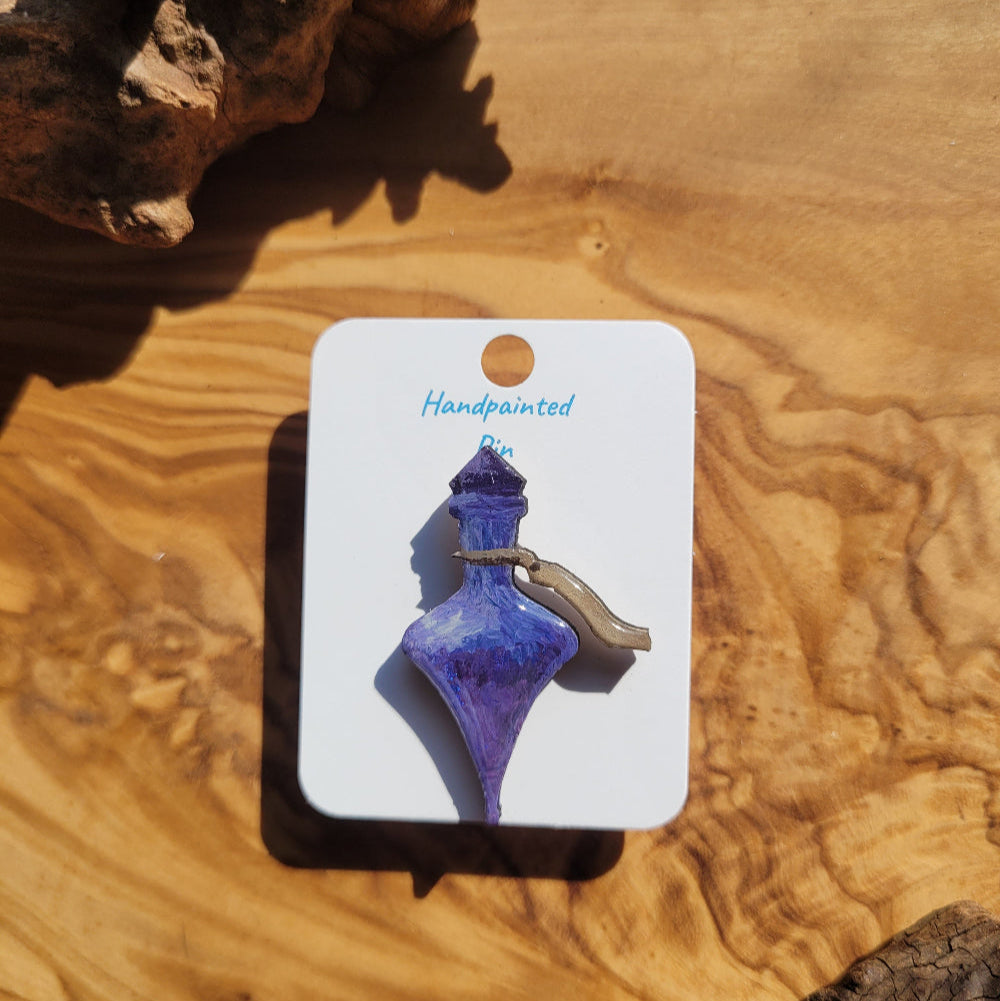 Purple handpainted potion bottle shaped pin