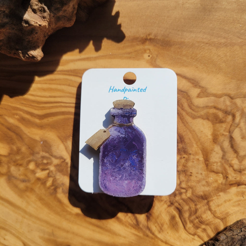 Purple handpainted potion bottle shaped pin