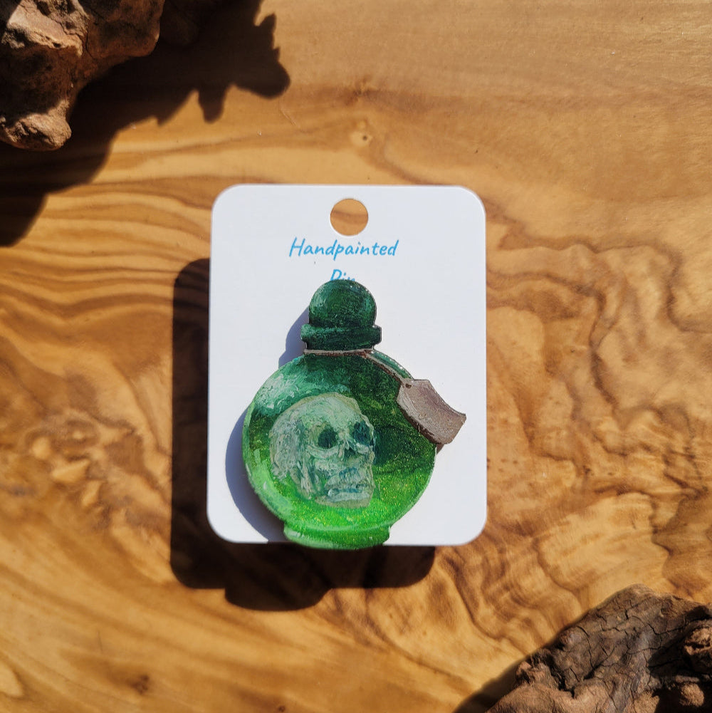 Green handpainted potion bottle shaped pin