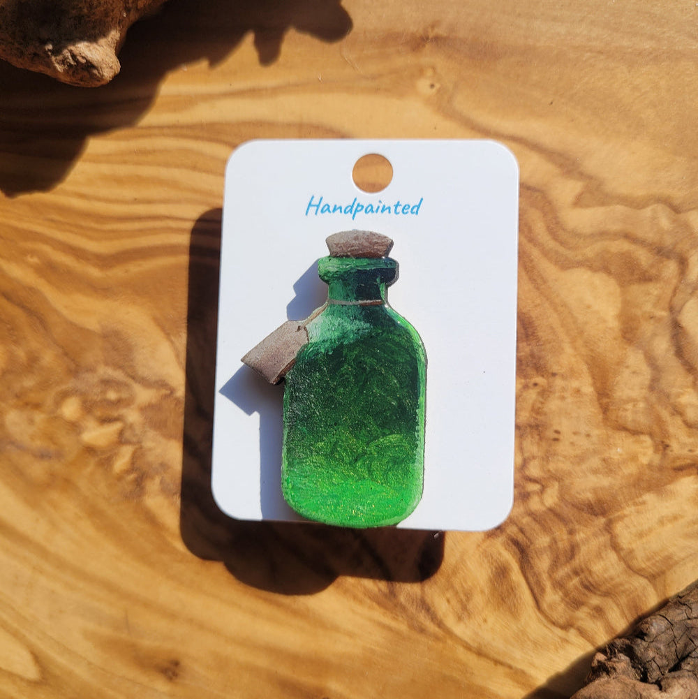 Green handpainted potion bottle shaped pin