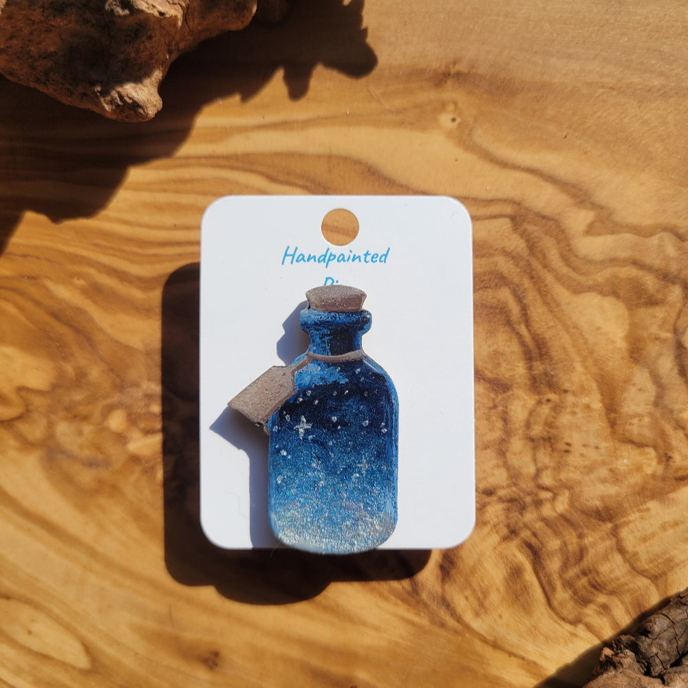 Blue-Silver galaxy handpainted potion bottle shaped pin