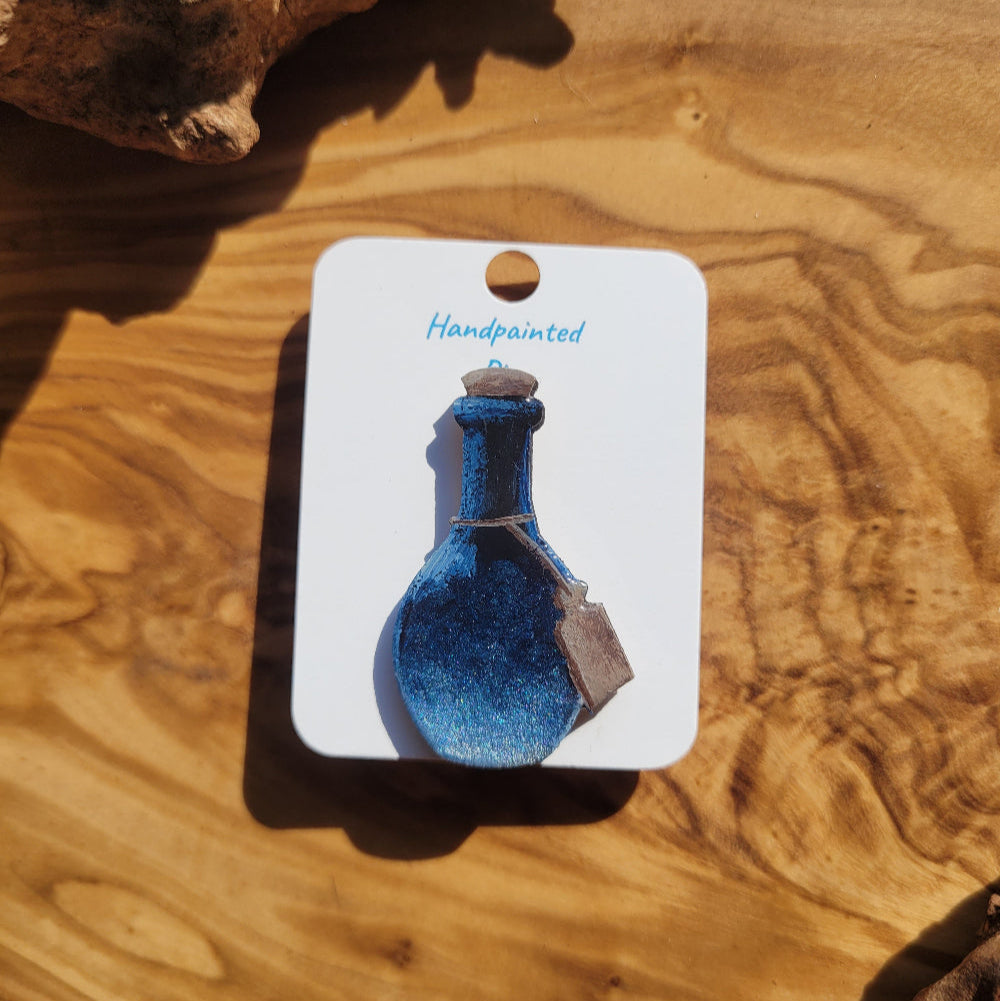 Blue-Silver handpainted potion bottle shaped pin