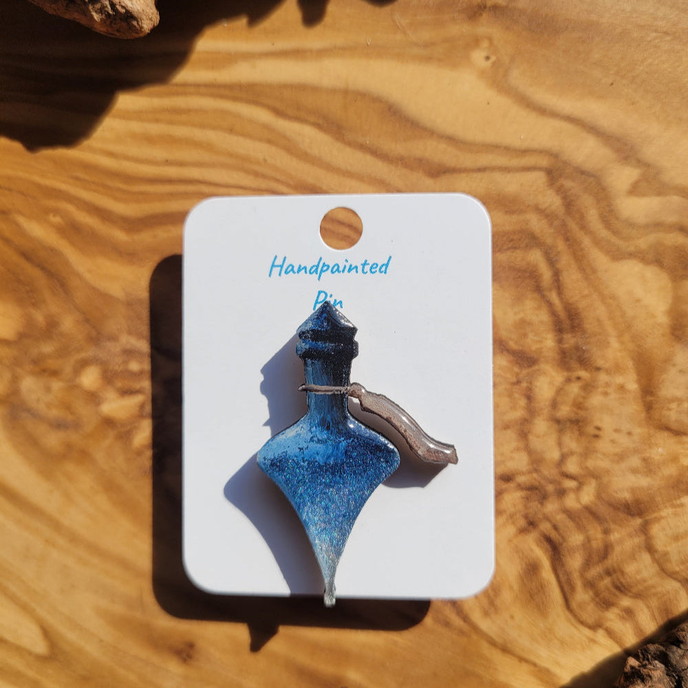 Blue-Silver handpainted potion bottle shaped pin