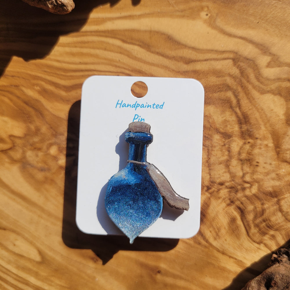 Blue-Silver handpainted potion bottle shaped pin