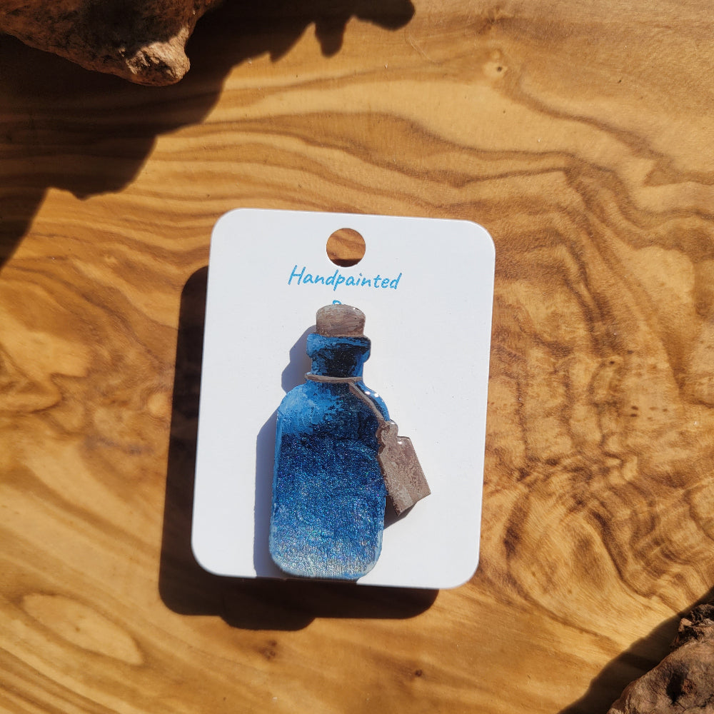 Blue-Silver handpainted potion bottle shaped pin