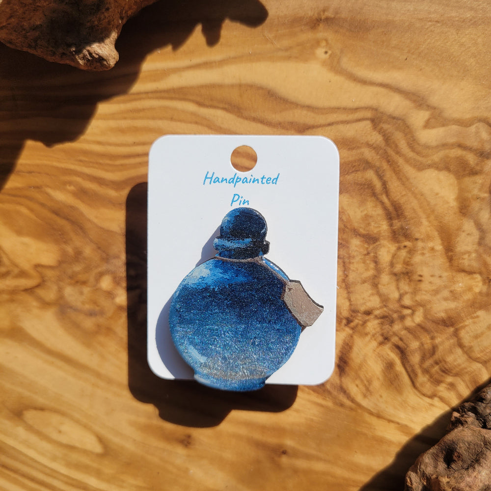 Blue-Silver handpainted potion bottle shaped pin