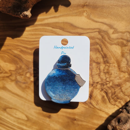 Blue-Silver handpainted potion bottle shaped pin