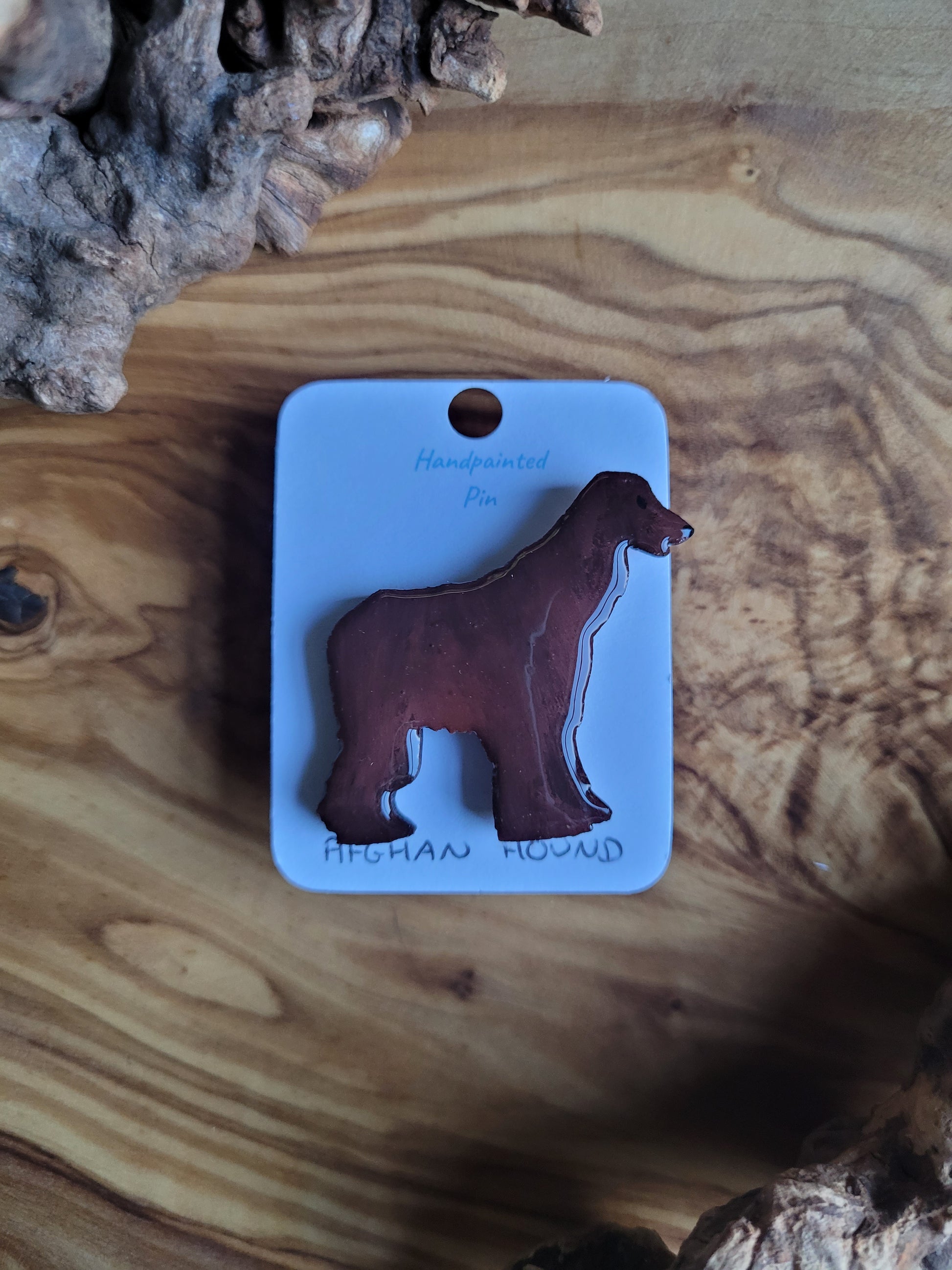 Hand-painted Chocolate Afghan Hound wooden dog pin