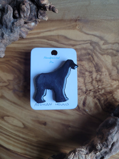 Hand-painted Black Afghan Hound wooden dog pin