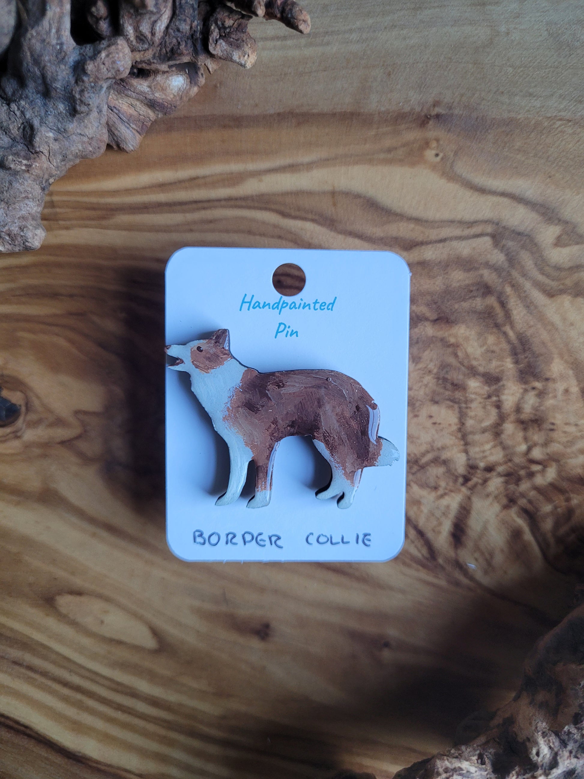Hand-painted Wooden Red Tri Coloured Border Collie Pin Badge