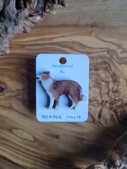 Hand-painted Wooden Red Tri Coloured Border Collie Pin Badge