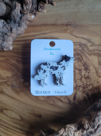 Hand-painted Wooden Ticked Colour Border Collie Pin Badge