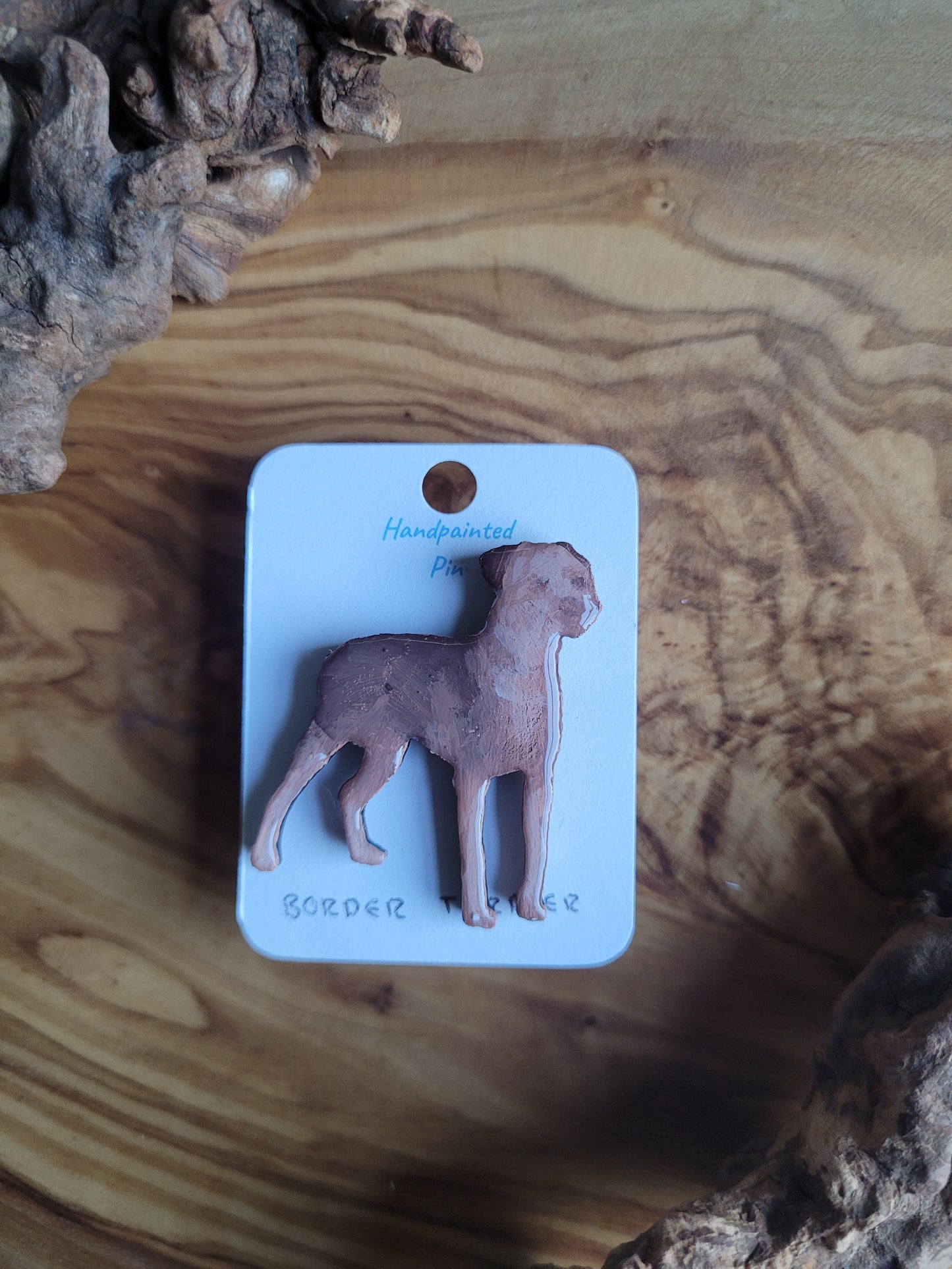 Hand-painted wooden scruffy Border Terrier Pin