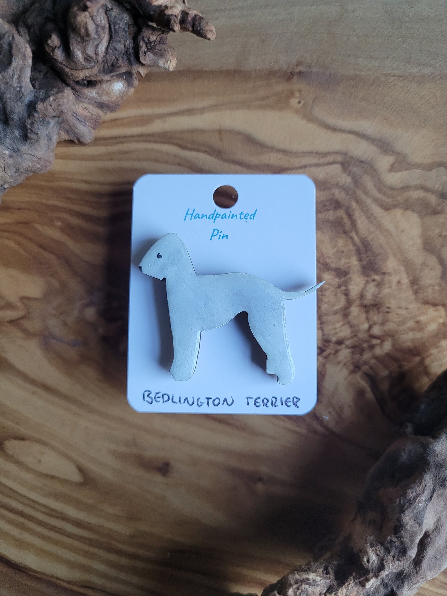 Hand-painted Wooden White Coloured Bedlington Terrier Dog Pin