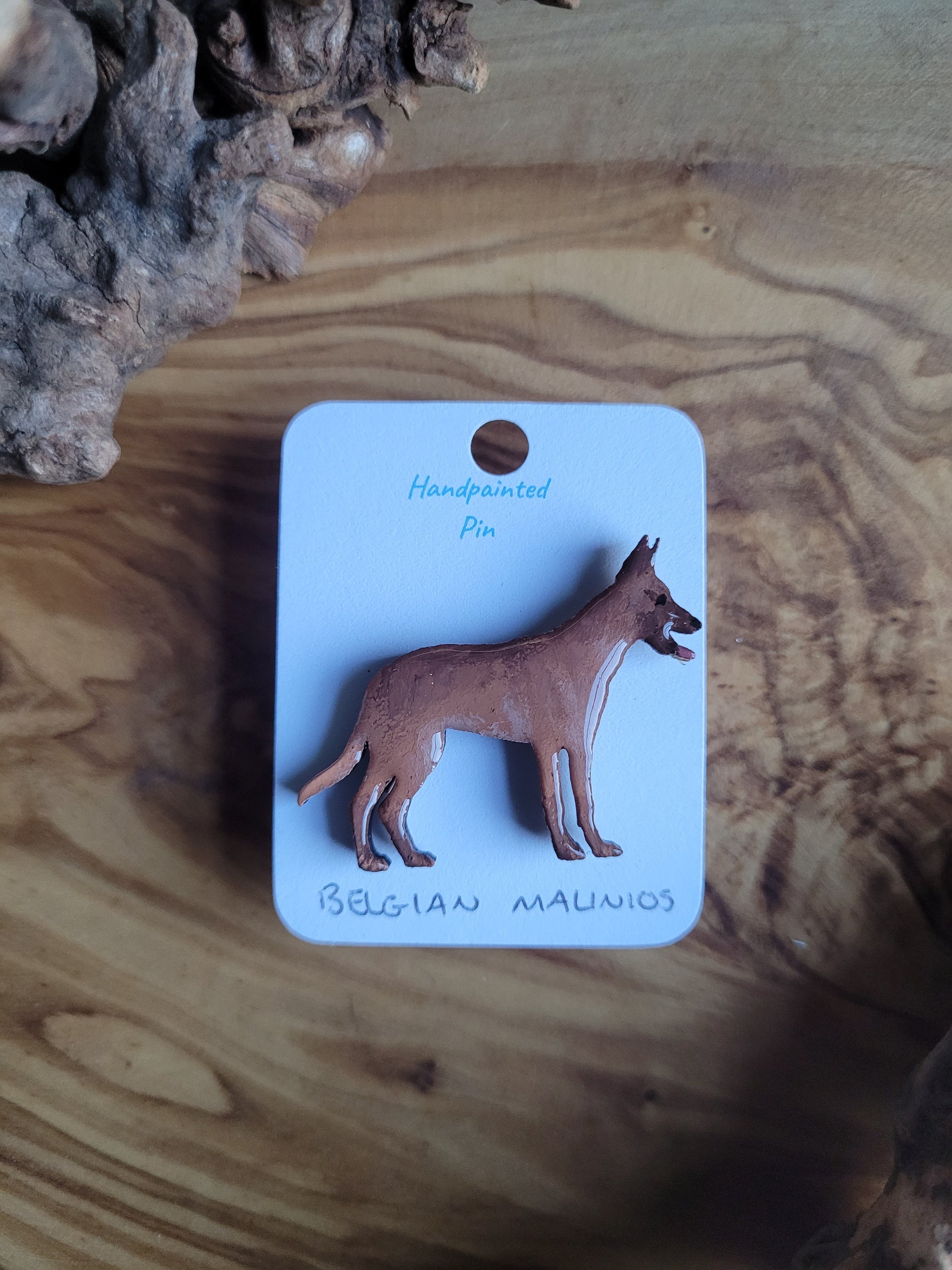 Hand-Painted Wooden Belgian Malinois Dog Pin