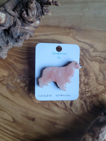 Hand-painted golden coloured wooden Cocker Spaniel dog pin badge