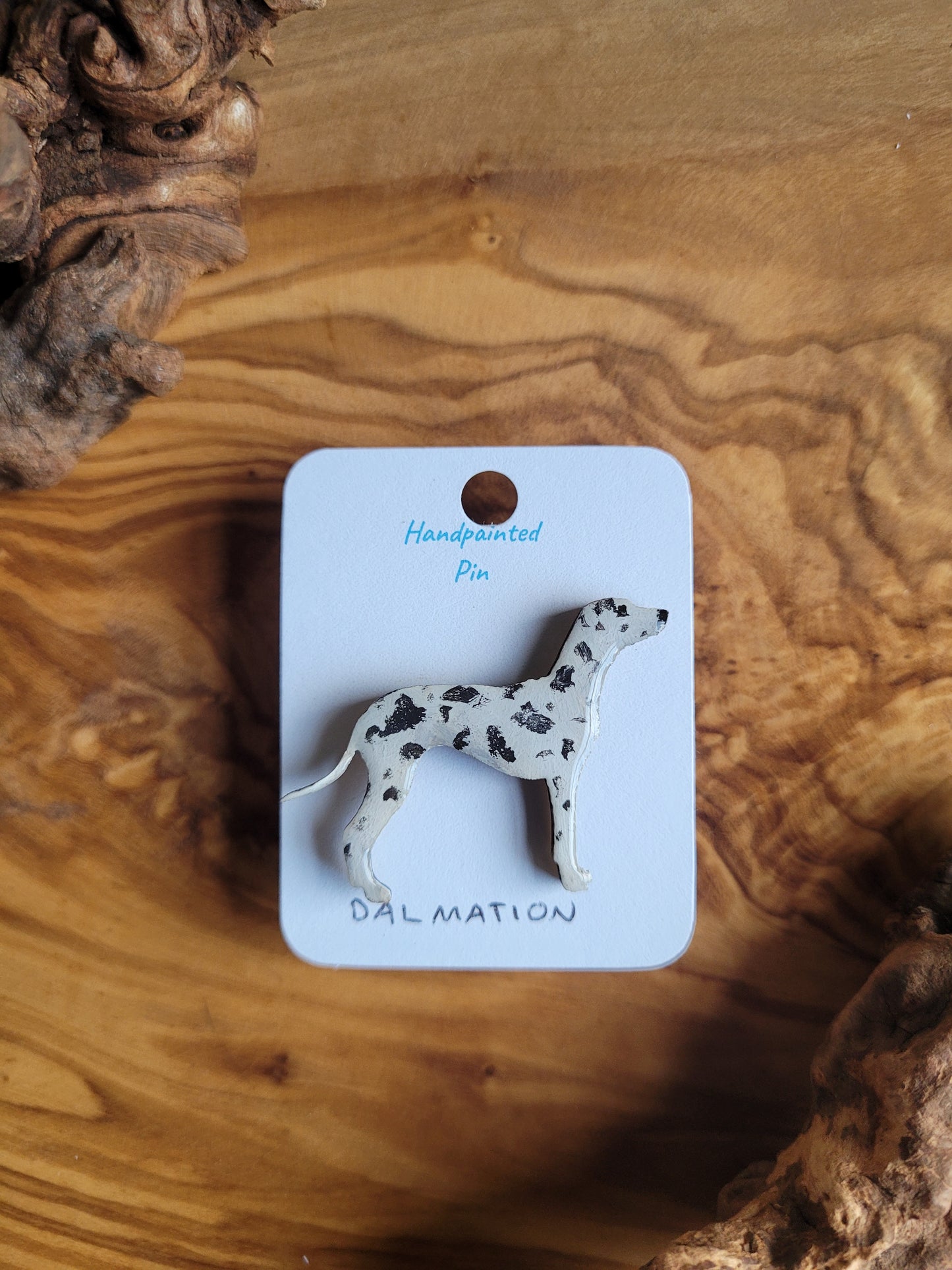 Hand-painted wooden Dalmatian pin badge