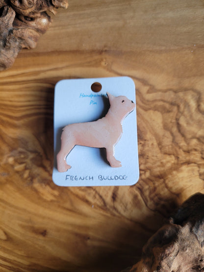 Fawn / Cream hand-painted wooden French Bulldog pin badge