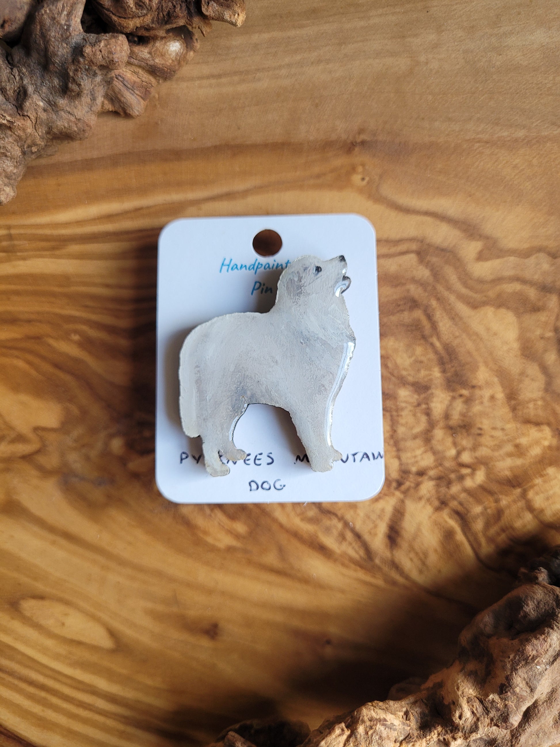 Hand-painted great white pyrenees mountain dog pin badge