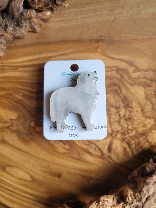 Hand-painted great white pyrenees mountain dog pin badge