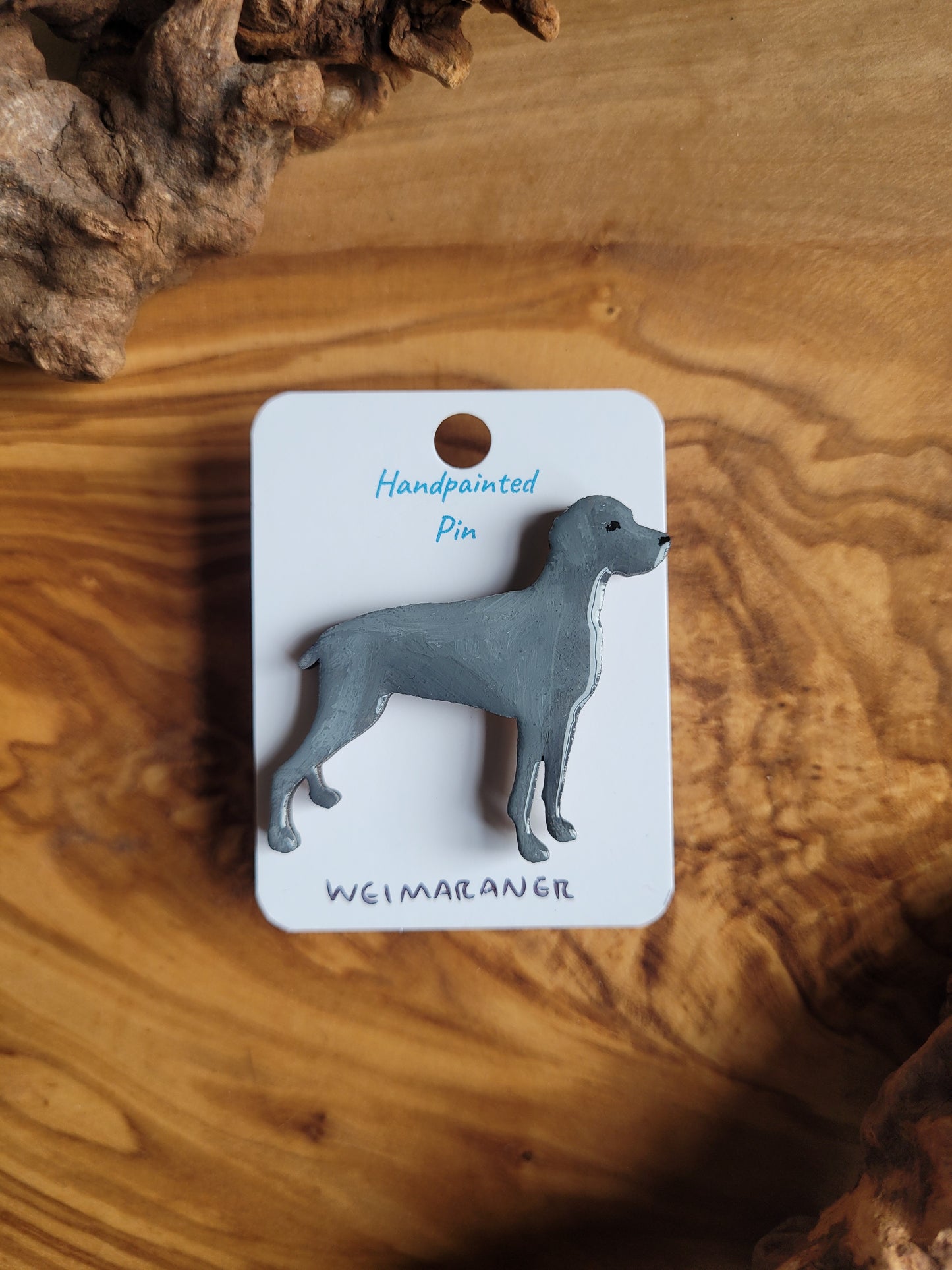 Hand-painted blue Weinmaraner dog pin badge
