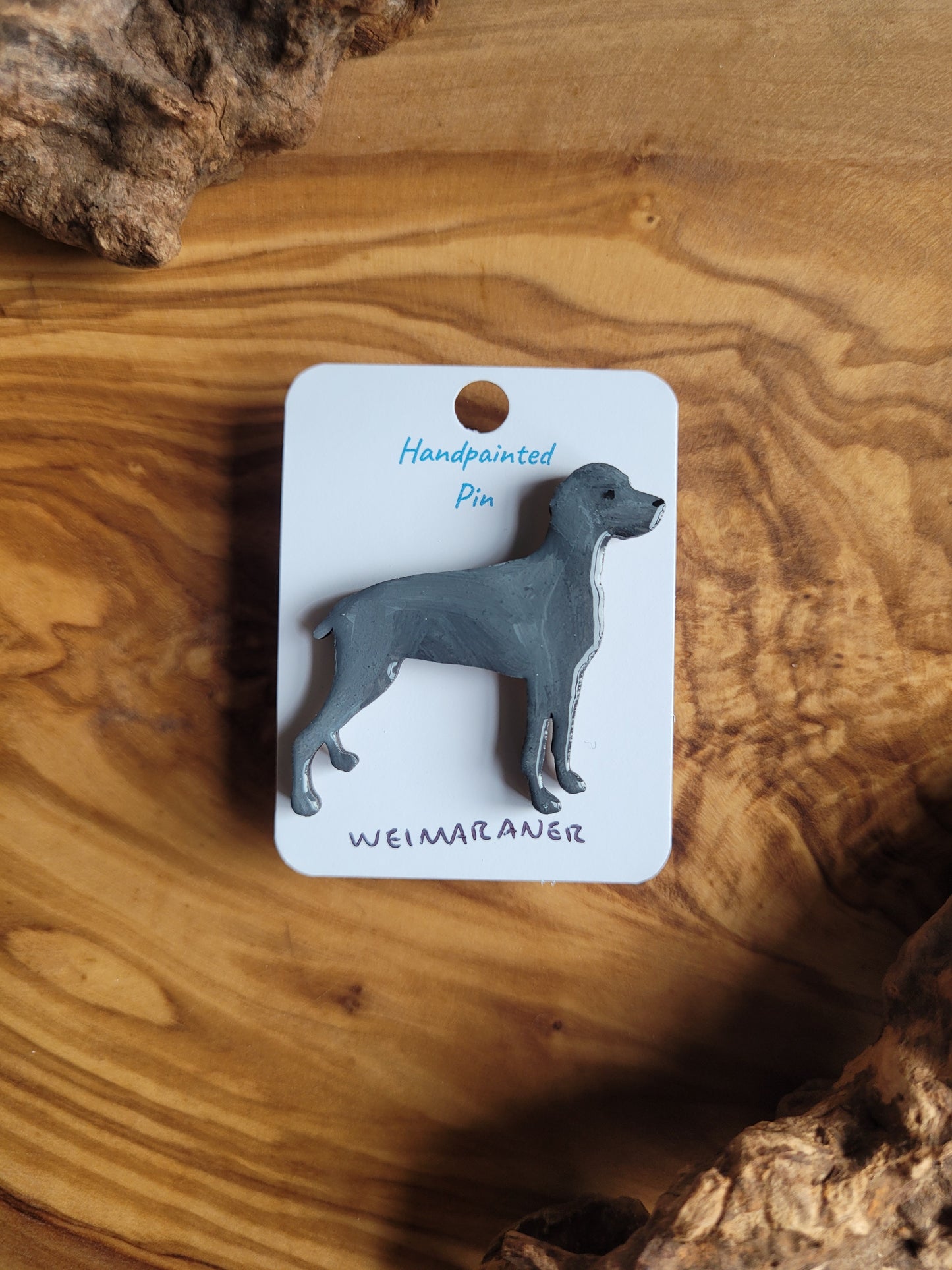 Hand-painted grey Weinmaraner dog pin badge