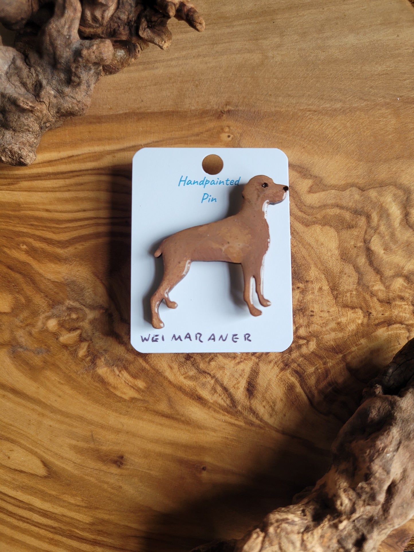 Hand-painted red Weinmaraner dog pin badge