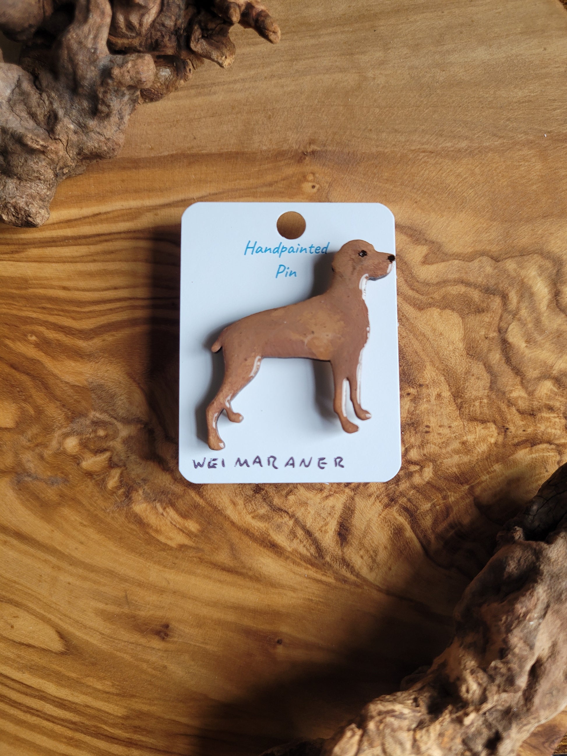 Hand-painted red Weinmaraner dog pin badge