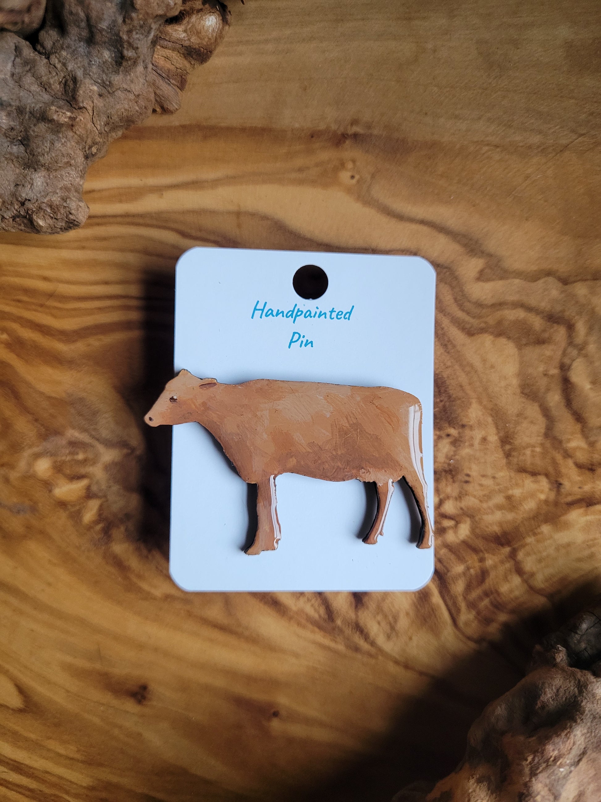 Hand-painted jersey wooden cow pin badge