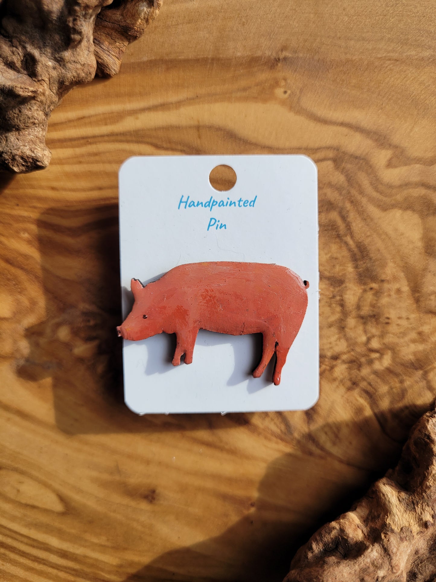 Hand-painted cute pink little pig shaped wooden pin badge