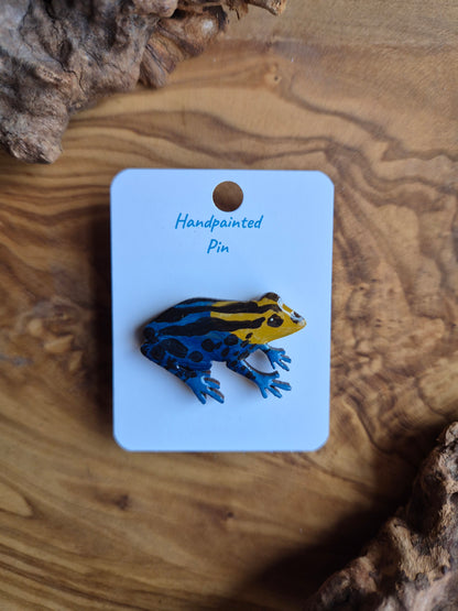 Hand-painted mimic poison frog wooden shaped pin badge