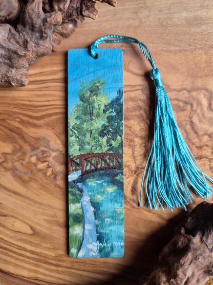 Hand-painted wooden bookmark of the natural rock springs at Kelly Park, Florida